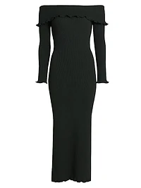 Meadow Rib-Knit Off-The-Shoulder Midi-Dress