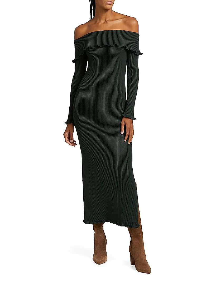 Meadow Rib-Knit Off-The-Shoulder Midi-Dress