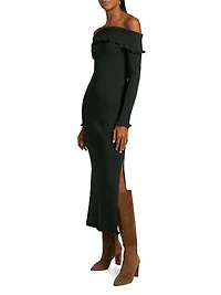 Meadow Rib-Knit Off-The-Shoulder Midi-Dress