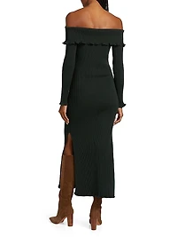Meadow Rib-Knit Off-The-Shoulder Midi-Dress