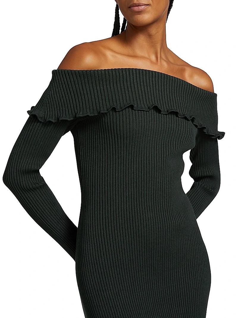 Meadow Rib-Knit Off-The-Shoulder Midi-Dress