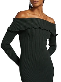 Meadow Rib-Knit Off-The-Shoulder Midi-Dress