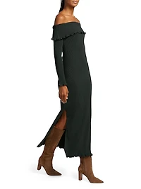 Meadow Rib-Knit Off-The-Shoulder Midi-Dress