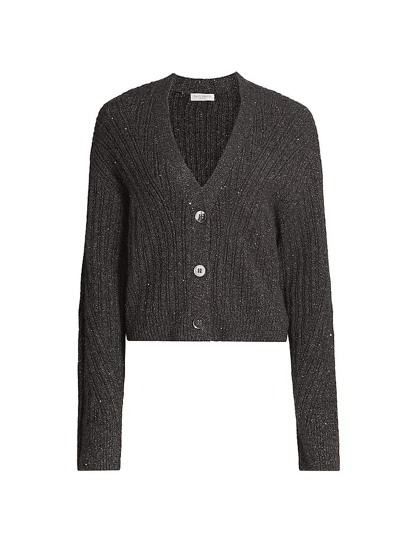 Cornelius Metallic Rib-Knit V-Neck Cardigan