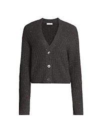 Cornelius Metallic Rib-Knit V-Neck Cardigan