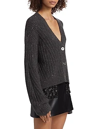 Cornelius Metallic Rib-Knit V-Neck Cardigan