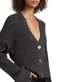 Cornelius Metallic Rib-Knit V-Neck Cardigan
