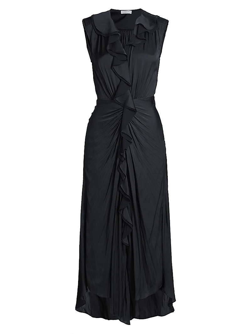 Olive Ruffle Sleeveless Midi-Dress