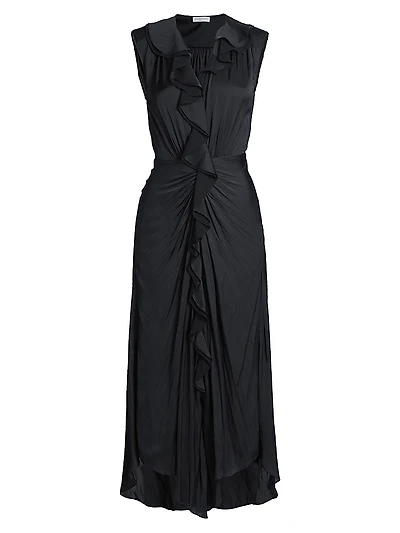 Olive Ruffle Sleeveless Midi-Dress