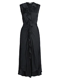 Olive Ruffle Sleeveless Midi-Dress