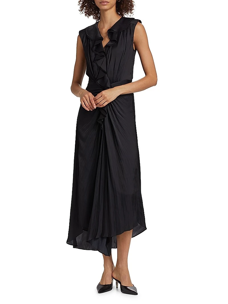 Olive Ruffle Sleeveless Midi-Dress