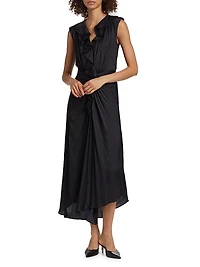 Olive Ruffle Sleeveless Midi-Dress