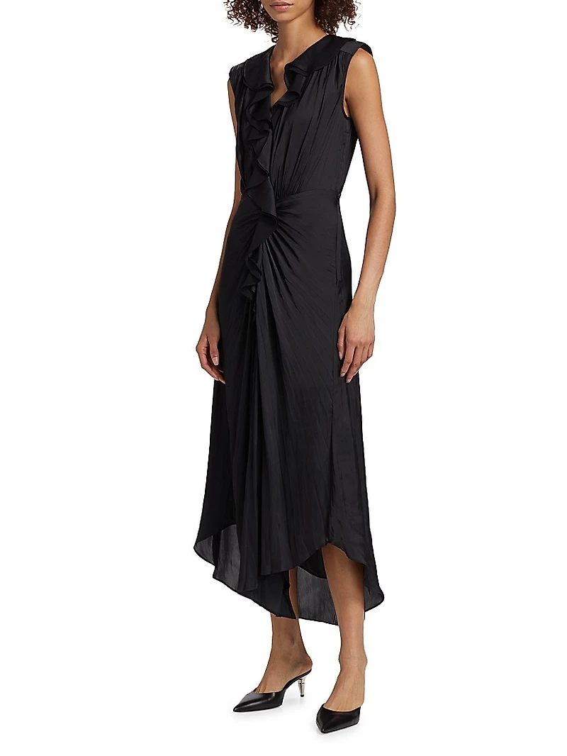 Olive Ruffle Sleeveless Midi-Dress