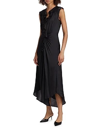 Olive Ruffle Sleeveless Midi-Dress