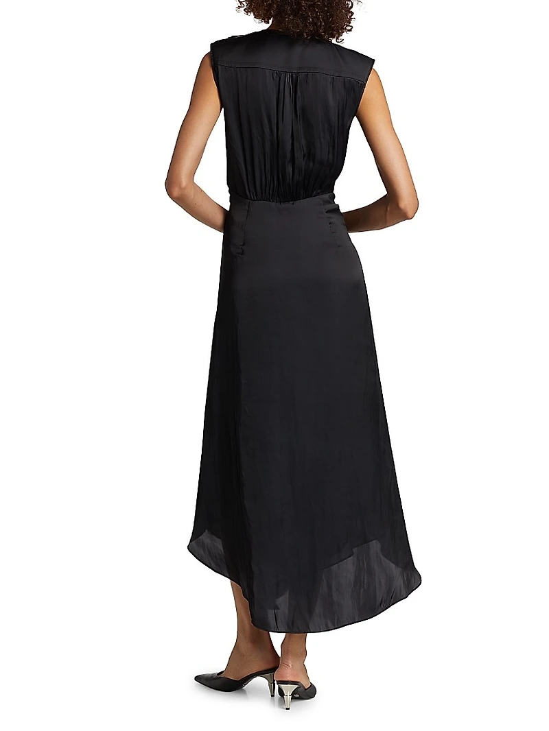 Olive Ruffle Sleeveless Midi-Dress