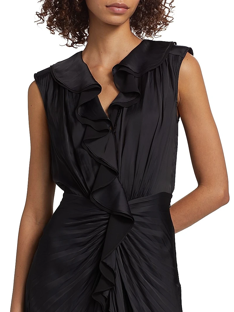 Olive Ruffle Sleeveless Midi-Dress