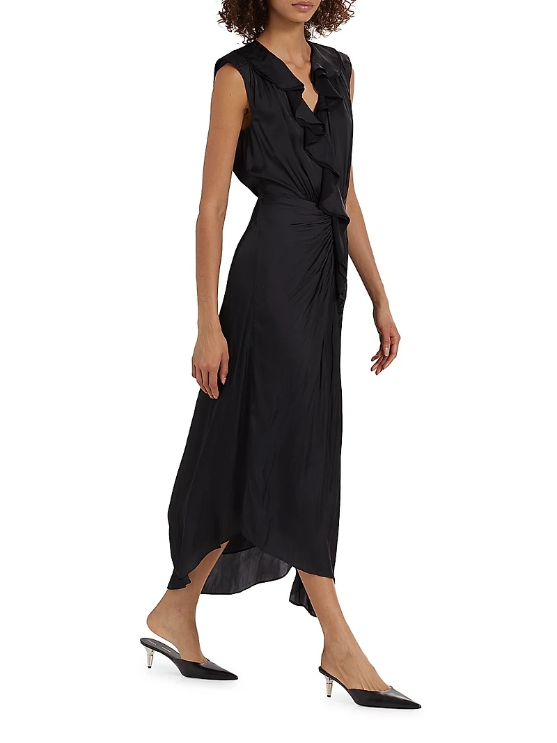 Olive Ruffle Sleeveless Midi-Dress