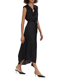 Olive Ruffle Sleeveless Midi-Dress