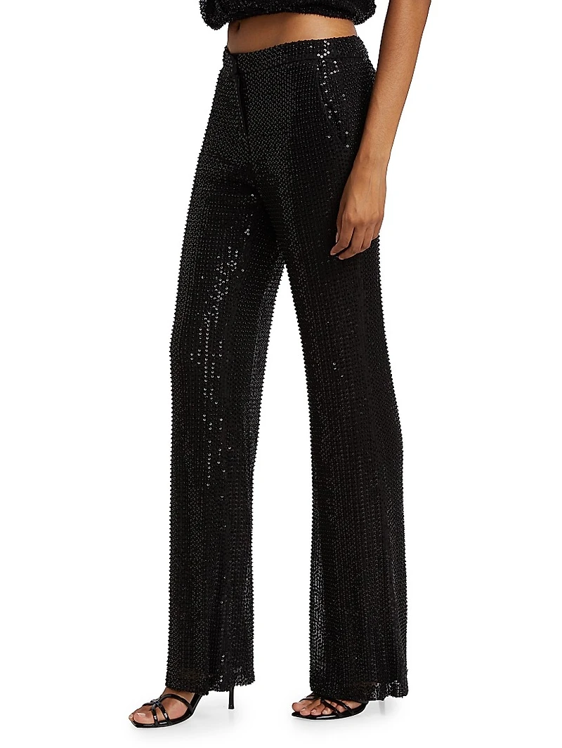 Olivian Sequined Straight-Leg Pants