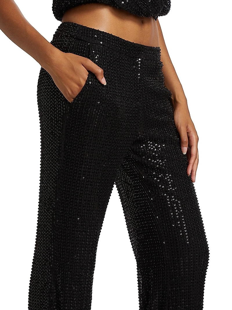 Olivian Sequined Straight-Leg Pants