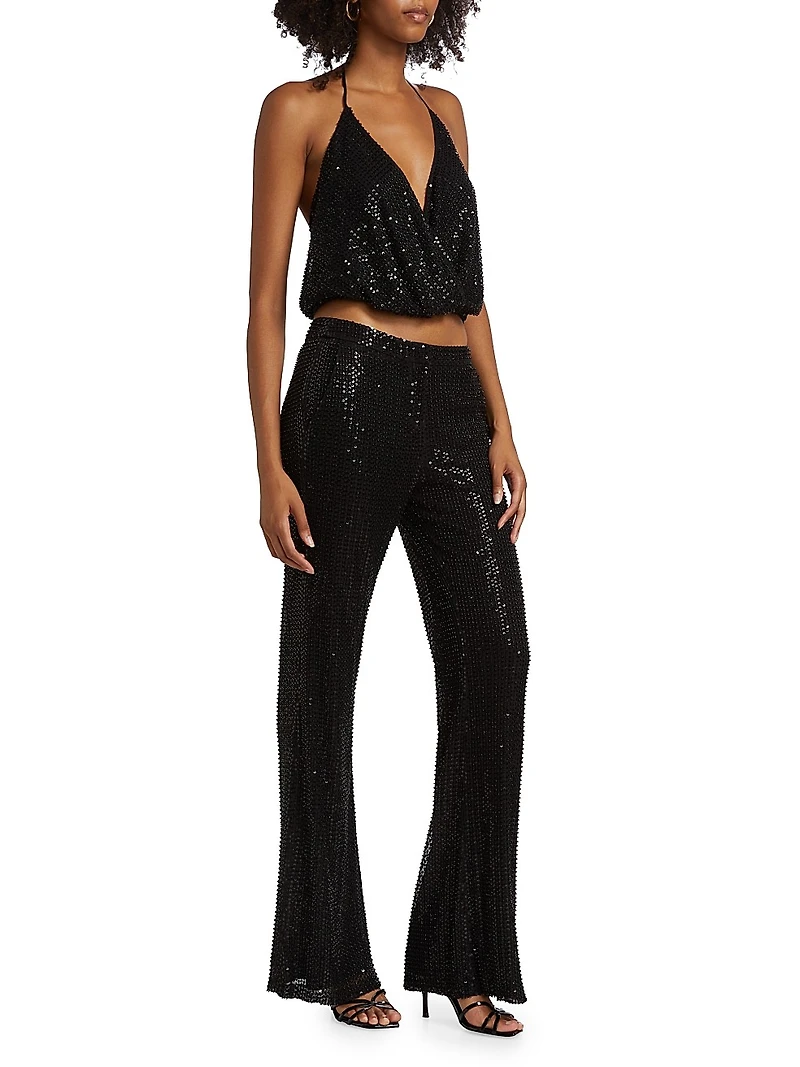 Olivian Sequined Straight-Leg Pants