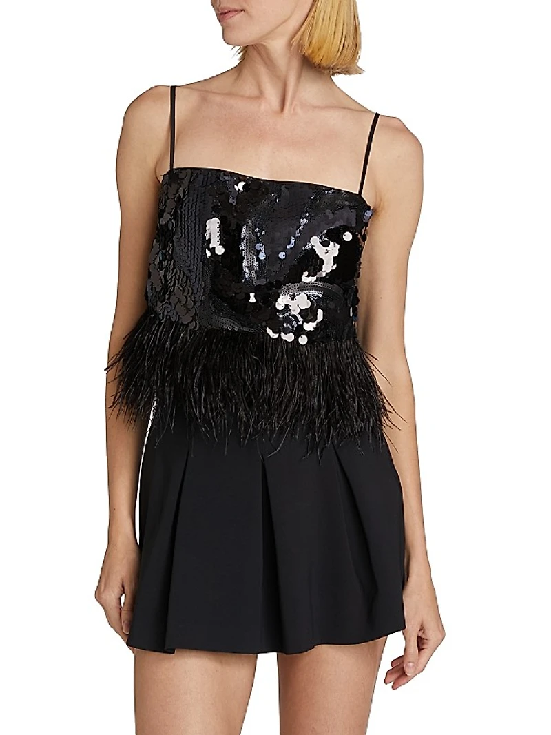 Stanley Sequined & Feather-Trimmed Crop Top