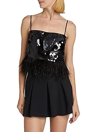 Stanley Sequined & Feather-Trimmed Crop Top