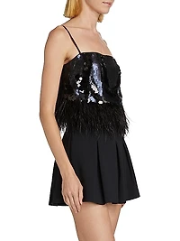 Stanley Sequined & Feather-Trimmed Crop Top