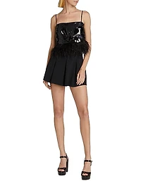 Stanley Sequined & Feather-Trimmed Crop Top