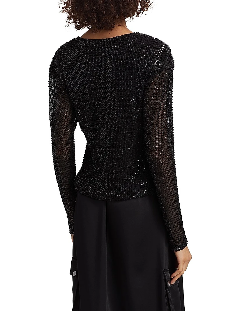 Leon Sequined Cowlneck Top