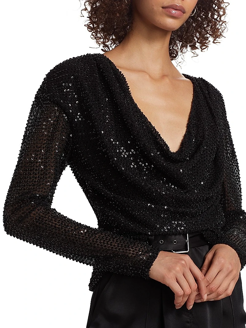 Leon Sequined Cowlneck Top