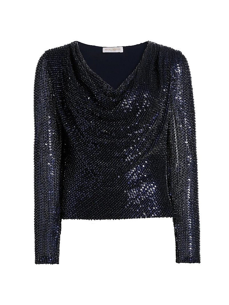 Leon Sequined Cowlneck Top