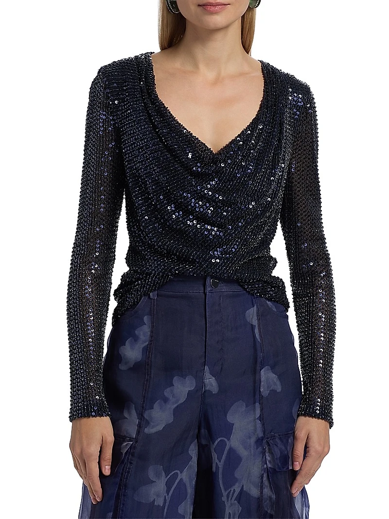 Leon Sequined Cowlneck Top