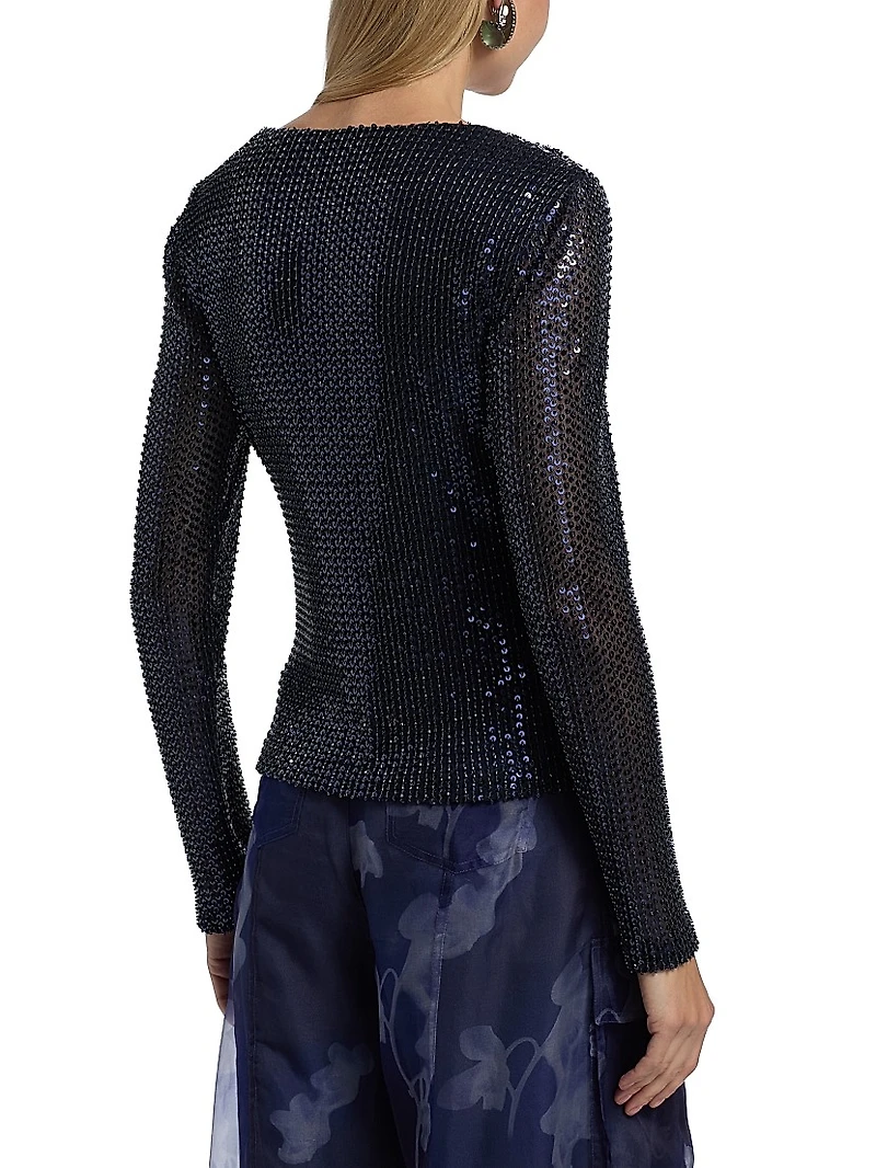Leon Sequined Cowlneck Top