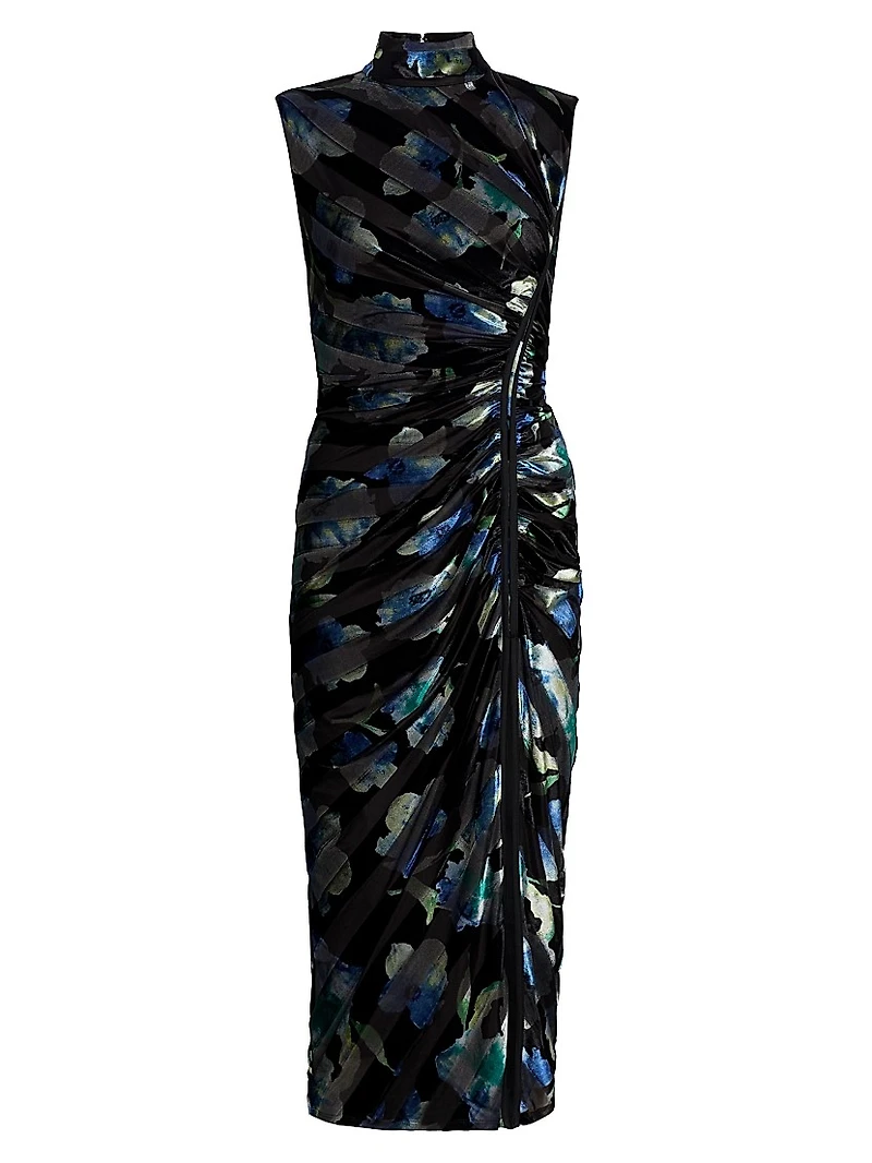 Hallie Patterned Velvet Midi-Dress