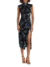 Hallie Patterned Velvet Midi-Dress