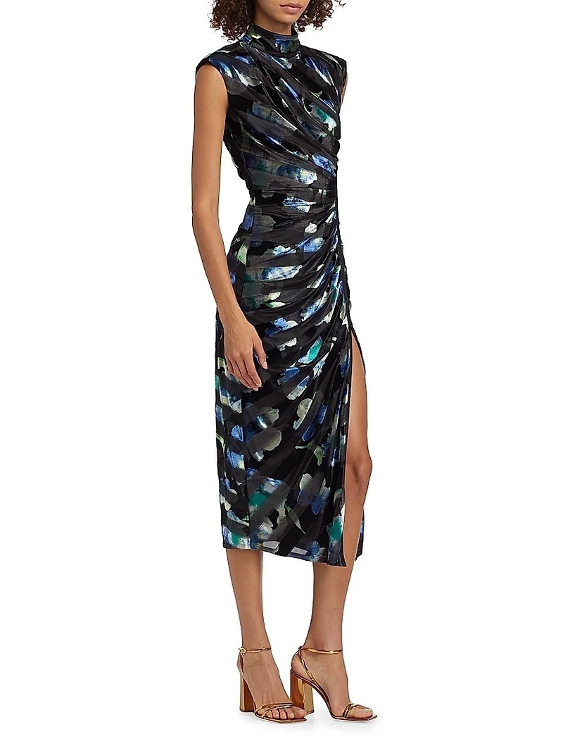 Hallie Patterned Velvet Midi-Dress