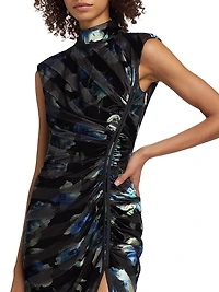 Hallie Patterned Velvet Midi-Dress