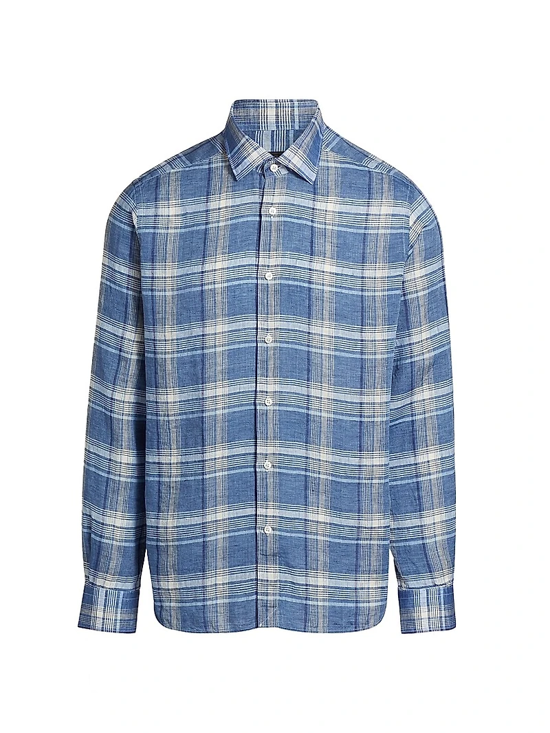 COLLECTION Plaid Linen Button-Front Shirt