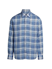 COLLECTION Plaid Linen Button-Front Shirt