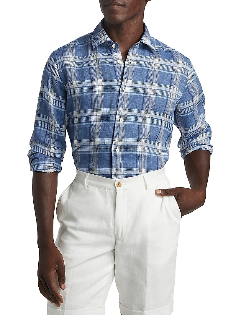 COLLECTION Plaid Linen Button-Front Shirt