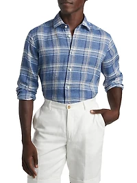 COLLECTION Plaid Linen Button-Front Shirt