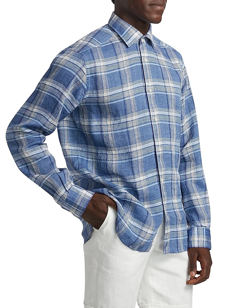 COLLECTION Plaid Linen Button-Front Shirt