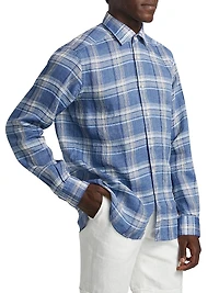 COLLECTION Plaid Linen Button-Front Shirt
