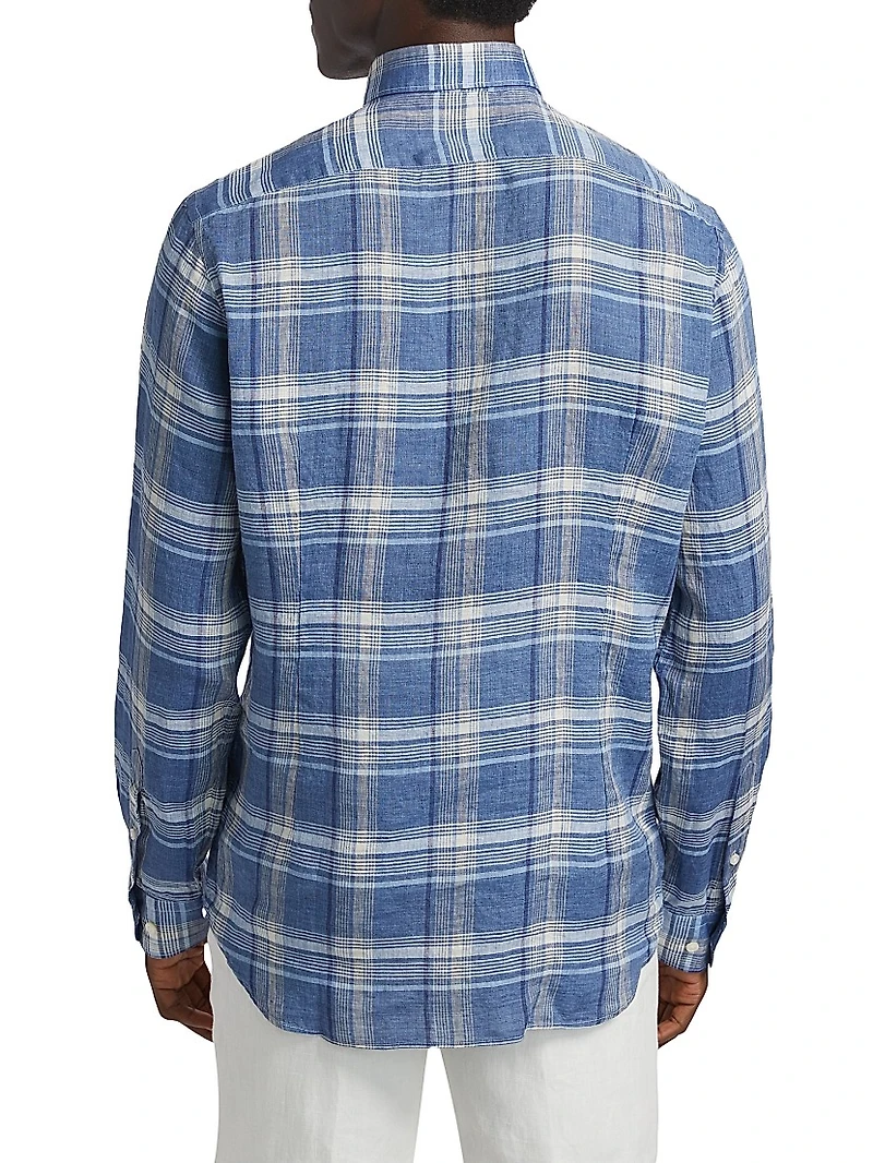 COLLECTION Plaid Linen Button-Front Shirt