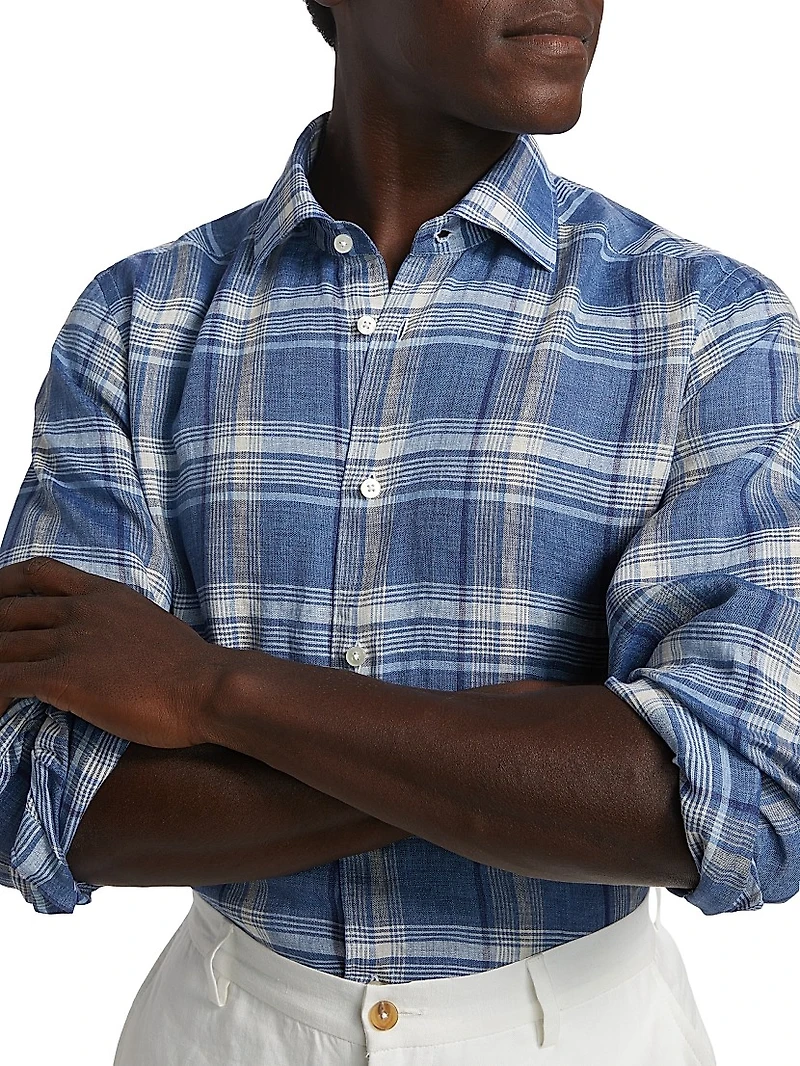 COLLECTION Plaid Linen Button-Front Shirt