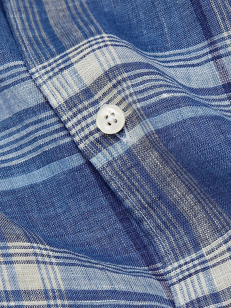 COLLECTION Plaid Linen Button-Front Shirt