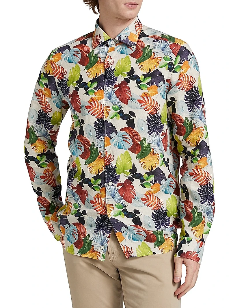 COLLECTION Leaf Print Linen Shirt