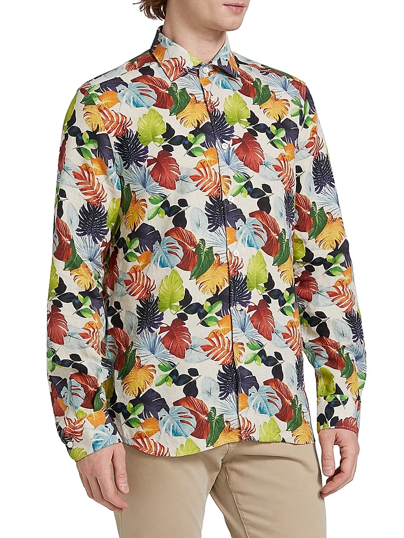 COLLECTION Leaf Print Linen Shirt