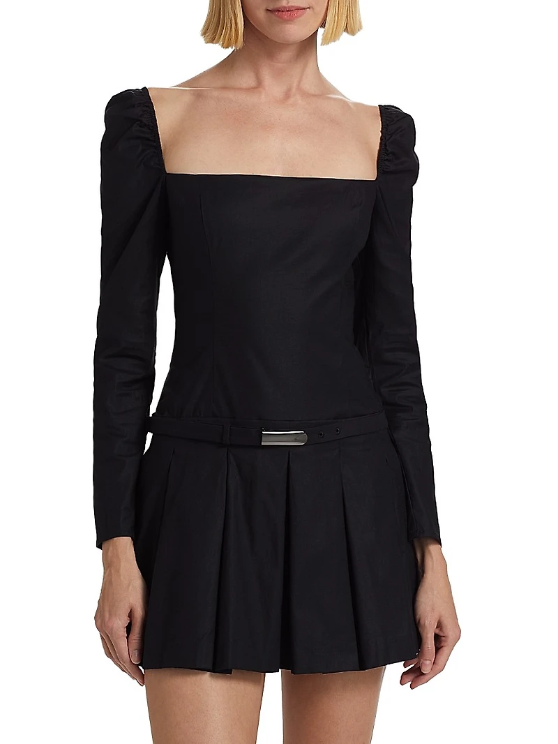 Luella Poplin Square-Neck Minidress